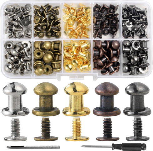YORANYO 75 Sets 8MM Round Head Button Stud for Leather Chicago Screws Spikes and Stud Leather Rivets Screws Button Rivets for Repair and Decorate ...