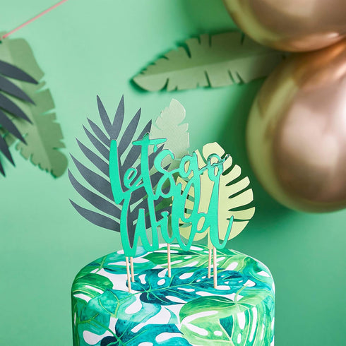 LaVenty Set of 7 Glittery Tropical Leaves Cake Topper Tropical Wedding Cake Decoration greenery Palm Leaf Cake Topper...