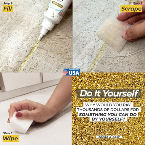 PentaUSA Tile Grout - Glitter Grout Tube, 6 Fl Oz Glitter Fast Drying Grout Paint, Shiny Grout Repair Kit - Renew Grout Lines in Bathroom, Kitchen...