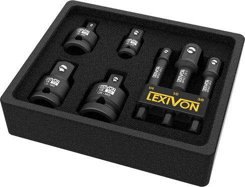 LEXIVON Impact Socket Adapter Combo Kit, 7-piece Increaser, Reducer & Extension Set | 1/4"-3/8"-1/2" Impact Driver Conversions, Active Rust Protec...