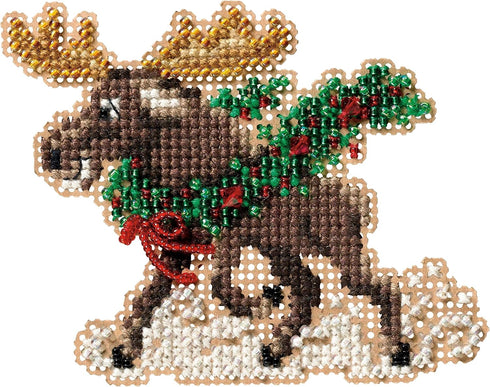 Merry Moose Beaded Counted Cross Stitch Ornament Kit Mill Hill 2011 Winter Holiday MH181303...