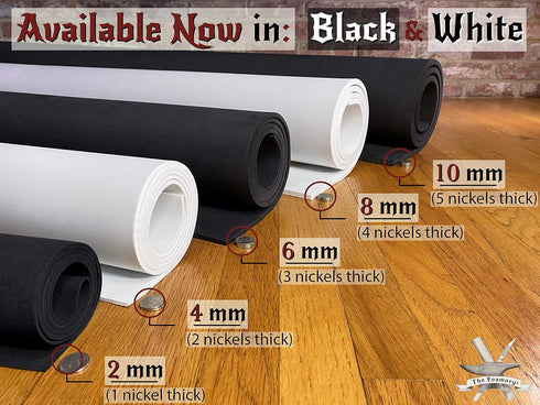 EVA Foam Cosplay - (2mm to 10mm) - Black or White - 14" x 39" Sheet - Ultra High Density 85 kg/m3 - by The Foamory (Black, 4mm - Thickness)...