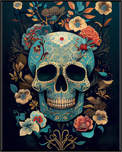 Posterizer 1 pcs-blue chinoiserie sugar skull-Abstract & Modern Art-Holiday Poster Collection-Gift for Men Women Entrepreneur Teens - UNFRAMED Wal...