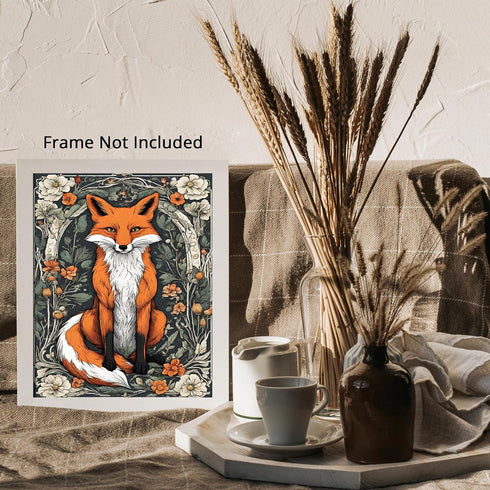Posterizer 1 pcs- Abstract red fox standing between flowers-Art for Animal Lovers-Floral Botanical Art- Gift for Men Women Entrepreneur Teens-Deco...