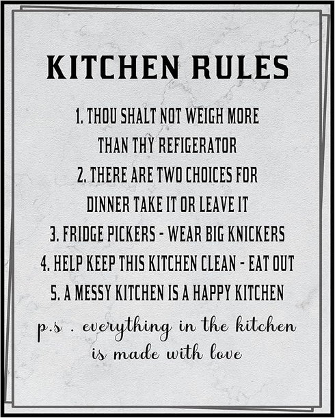 Posterizer 1 pcs-Kitchen Print-Funny Quotes-5 kitchen rules-Kitchen & Bar Art-Comedy Art-Art Poster Print for Home, Office, Store, Bar- unframed w...