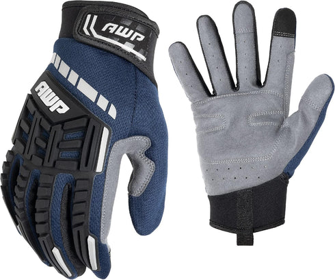 AWP Pro Protect Work Gloves for Men And Women, Full Back-Of-Hand TPR Impact Protection, Large,Blue...