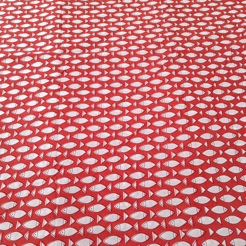 3 Yard 100% Cotton Printed Fabric for Dressmaking Indian Running Natural Dye Fabric for Sewing Ethnic Sanganeri Fish Print Fabric by The Yard Widt...