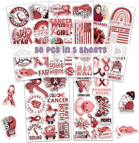Pack 50 PCS Oral Throat Cancer Awareness Stickers Decorative Ribbon Car Bumper Water Bottle Laptop Vehicle Vinyl Decals Waterproof for Survivor Fi...