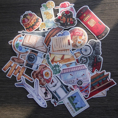 Waterproof Vintage Travel Sticker Pack (30pcs) Retro Travelling Tourism Stickers for Laptop Pad Computer Vacuum Flask Planner Post Card Letter Art...