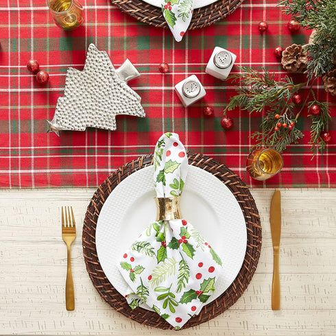 DII Holiday Dining Table Linen Collection Tartan Holly Plaid, Christmas Table Runner, 14x108, Red & Green...