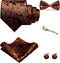 Mens Paisley Tie and Pre-tied Paisley Bow Tie with Pocket Square Cufflinks Clip Set...