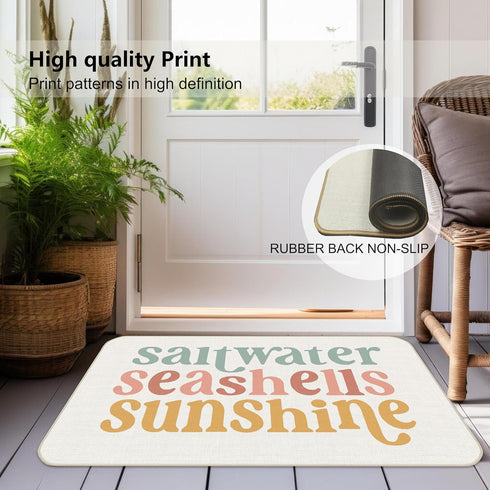 Beach Door Mat - Summer Beach Door Mats Outdoor Entrance, Coastal Doormat, Nautical Door Mat, Beach Bathroom Rugs, Salt Water Sea Shells Sunshine ...