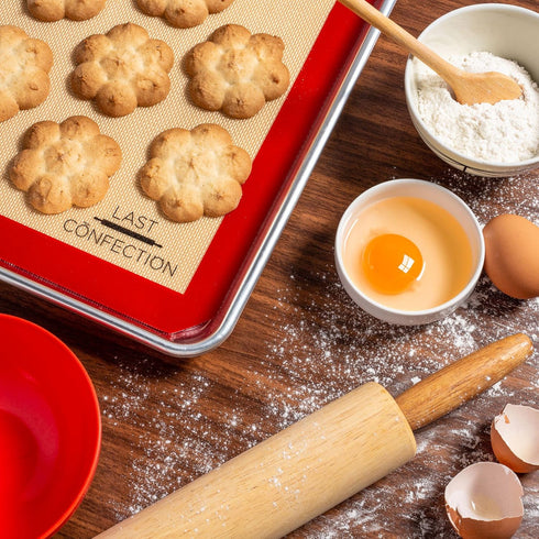 Last Confection Silicone Baking Mat - Set of 3 Non-Stick Professional Food Safe Tray Pan Liners - 2 Half Sheet (11-5/8" x 16-1/2") 1 Quarter Sheet...