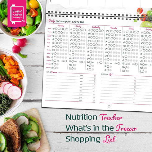 Perfect Planner Company - Plant-Based Weekly Meal Planner - A4 Spiral Bound Pad - Vegan Meal Planner & Nutrition Tracker - Shopping List & Freezer...