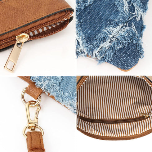 ZLM BAG US Women Distressed Denim Evening Purse Pu Leather Clutch Handbag Rhombus Pattern Wristlet Bag...