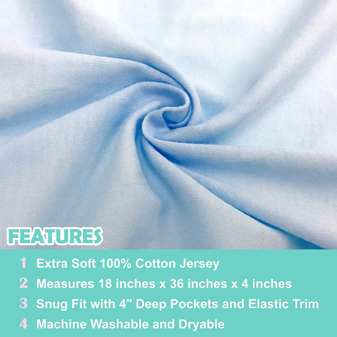 American Baby Company 2 Pack 100% Natural Cotton Fitted Cradle/Bassinet Sheets 36" x 18" - Soft, Breathable & Hypoallergenic Bed Sheets, Blue, Neu...