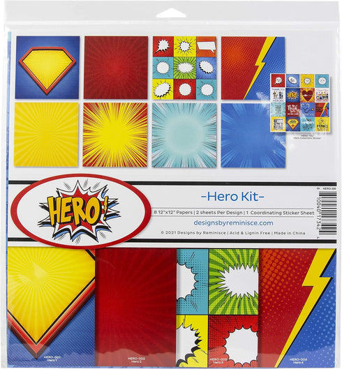 Reminisce Hero Scrapbook Collection Kit Paper Crafts, Multi Color Palette 12x12 inches...