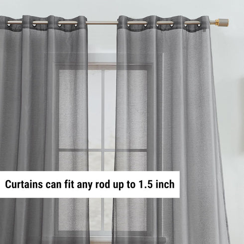 HLC.ME 2 Piece Semi Sheer Voile Light Filtering Window Curtain Grommet Panels for Bedroom, Living Room & Dining Room - Charcoal Grey - 54 W x 72 i...