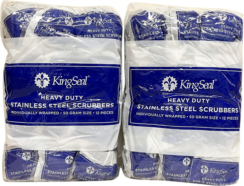 KingSeal Stainless Steel Scrubbers, Scrub Pads, Heavy Duty, 50 gram Weight, Individually Wrapped - 2 Packs of 12 (24 Count)...