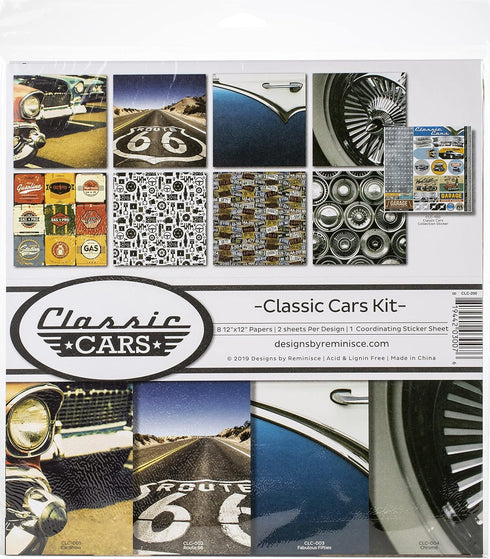 Reminisce Classic Cars Scrapbook Collection Kit, Multi Color Palette, 12x12 inches...