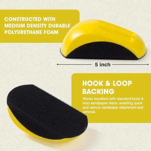 3PCS Hook and Loop Hand Sanding Block Plus 1 Cleaning Brush 5 Inch Round and Mouse Sanding Blocks Hand Sanders for Wood Sanding Blocks Auto Body H...