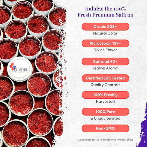 Divine Healing Saffron, Awarded Saffron Threads High Negin Premium grade Saffron Spice Paella, Risotto, Tea's, all Culinary Uses (1.5 Grams)...