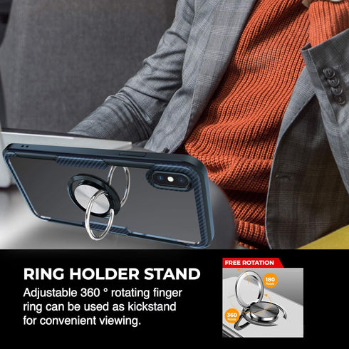Kitoo Made in USA Designed for iPhone X/XS Max Case - Carbon Fiber Trim & Ring Stand | Anti-Yellowing | 12ft Drop Tested - Blue...