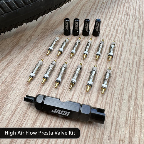 JACO Presta Valve Core Repair Kit for Bike Tires | with (12X) Replacement Valve Cores, (4X) Valve Caps, and Valve Removal Tool...