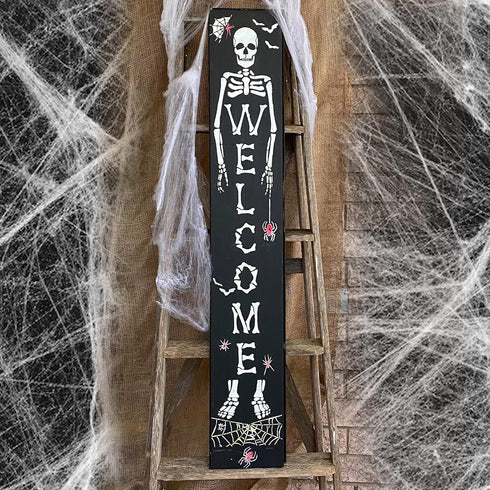 Skeleton Welcome Stencils with Spider Webs - Skeleton Stencil Templates for a Vertical Sign - Halloween Stencils for Painting on Wood, Canvas - Re...
