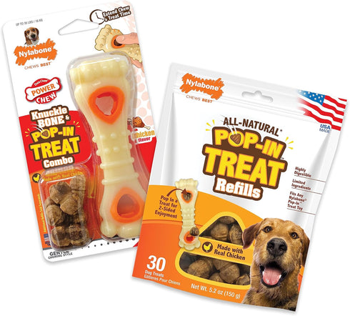Nylabone Power Chew Souper Bone Pop-in Treat Toy with Treat Refills, Treat Dispensing Toys for Dogs, Durable Treat Pouch, Chicken Flavor, Medium/W...