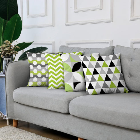 ArtSocket Set of 4 Throw Pillow Covers Green Black Lime Mosaic Pattern Gray Grey White Retro Triangles Geometric Decorative Pillow Cases Home Deco...