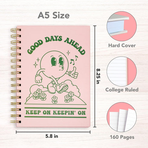 Pink Green Aesthetic Hardcover Notebooks for Work, A5 size 5.8 x 8.3 inch, Cute Notebooks for School 4 Pack, Retro Notebooks College Ruled, Cute S...
