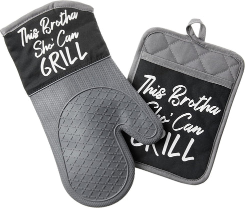 African American Expressions - This Brotha Mitt Set - Oven Mitt 7"x13"/Pot Holder 7"x9" Silicone Set, KM-11 Matching Apron Sold Separately...