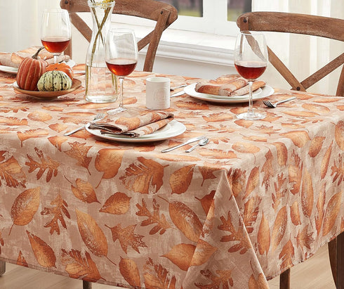Newbridge Thanksgiving Taupe Metallic Foliage Contemporary Set of 8 Napkins, Autumn Golden Metallic Leaf Print, Soil Resistant No Iron Easy Care H...