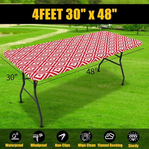 smiry Rectangle Picnic Table Cloth, Waterproof Elastic Fitted Outdoor Tablecloths for 4 Foot Tables, Wipeable Flannel Backed Vinyl Table Cover for...