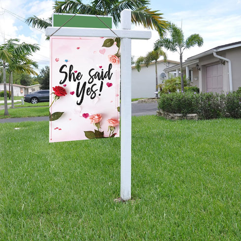 She Said Yes Garden Flag, Bridal Shower Garden Flag, Engagement Wedding Shower Proposal Party Lawn Yard Sign, 18'' x 12.5'', Polyester, Double-sid...