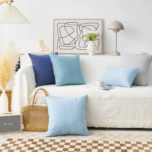 Home Brilliant Set of 2 Linen Euro Shams Large Throw Pillow Covers for Couch Patio Floor, 26 x 26 Inch(66x66 cm), Navy Blue...