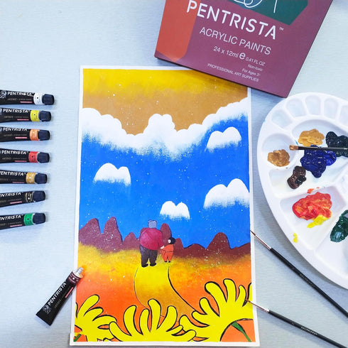 Acrylic Paint Set,Canvas Painting Kit with 12 Colors Artist Quality, 3 Art Brushes & 1 Palette for Adults Beginners,Craft Paint Tubes for Canvas W...