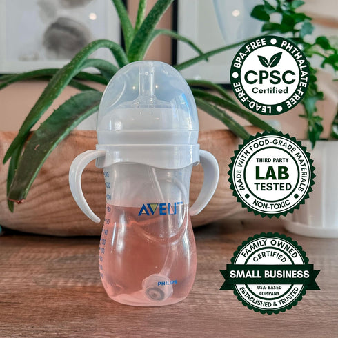 Straw Cup Conversion Kit for Philips Avent Natural Baby Bottles 2-Count, Food Grade Silicone Straw Nipples, Silicone Weighted Straw, Bottle Handle...