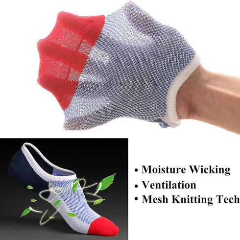 Mottee&Zconia Mens No Show Low Cut Cotton Socks Mesh Top Anti-slip Casual Sock 6 Pairs size 5-8...