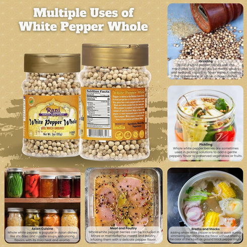 Rani White Pepper (Gol Mirch), Whole Spice 3oz (85g) PET Jar ~ All Natural | Vegan | Gluten Friendly| NON-GMO | Kosher | Indian Origin...