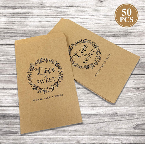 FRIDAY NIGHT 50Pcs Wedding Favors Candy Buffet Bags Brown Kaft Paper Favor Rustic Bag Good for Snacks or Cookie Buffets Please Take A Treat...