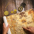 Gejoy Halloween Detailed Pirate Treasure Map Vintage Gold Secret Sea Historical Theme Party Accessory, Compass Necklace Plastic Coins Toy Pirate T...