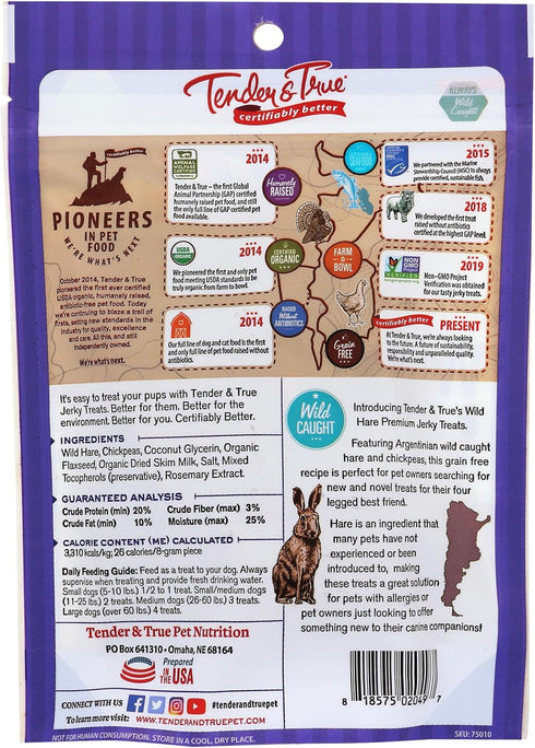Tender & True Wild Hare Jerky Treat, 4 oz Bag...