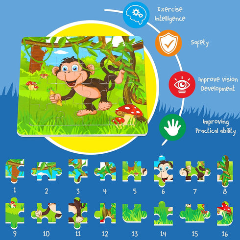 6 Packs Wooden Animals Jigsaw Puzzle, Early Educational Learning Toys Set Preschool Puzzles for 2-5 Years Old Kids...