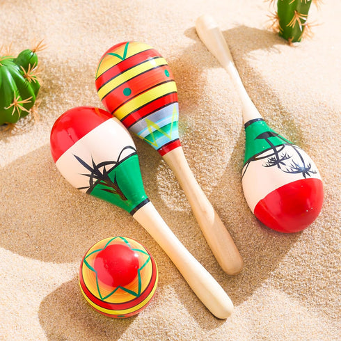 JOYIN 4 PCS Cinco De Mayo 7.6" Wooden Maracas for Kids, Maraca Magic, Wooden Rattle Noisemaker for Mexican Fiesta Party Favors, Musical Fun Partie...