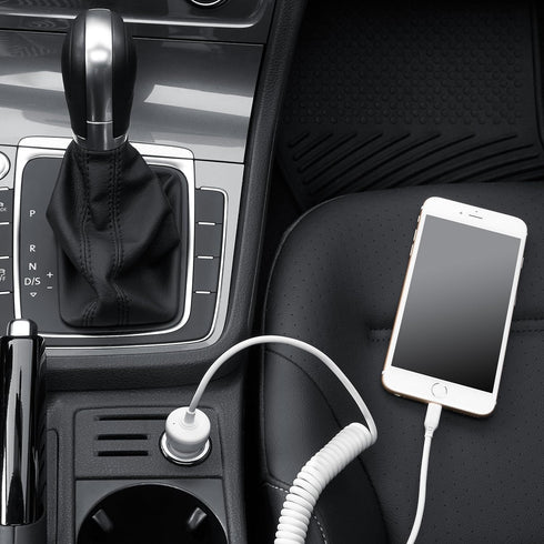 GiveAbay Basics 12W (5V, 2.4A) Car Charger with Lightning Cable (Coiled) for iPhone and Apple Devices, 1.5 ft - Black...