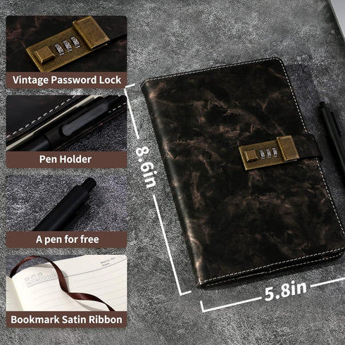CAGIE Marble Diary with Lock for Girls, Waterproof Journal with Lock 192 Pages Secret Women Locked Diary with Pen, Password Locked Journals for Me...