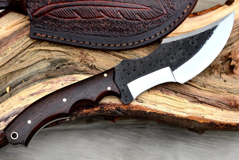 Tracker Knife with Sheath, Handmade Hunting Knife, Full Tang Camping Knife with Wooden Handle, Hand-forged Steel Blade Knife, Survival Knife...
