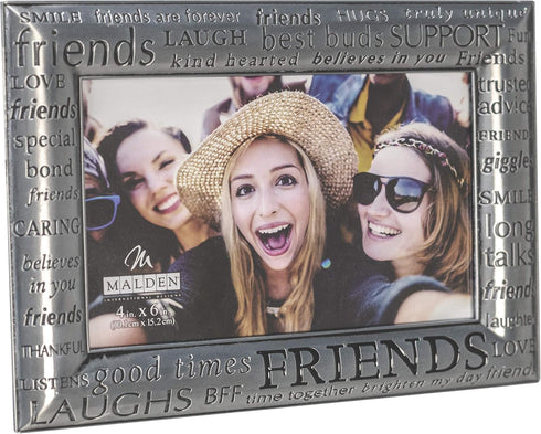 Malden International Designs Modern Pewter Metal Diecast Friends Expressions Picture Frame, 4x6, Silver...